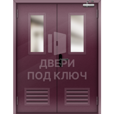 Остекленная двупольная противопожарная дверь с вентиляционной решеткой ДПК-17498