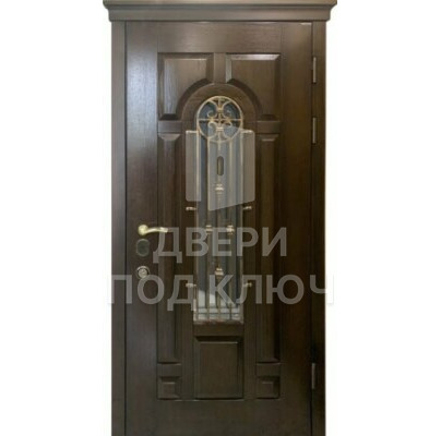 Однопольная премиум-входная дверь со стеклянной вставкой, ковкой и багетом ДПК-11416